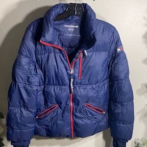 Tommy Hilfiger Blue Puffer Jacket with Red Accents